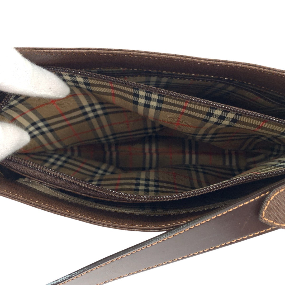 Burberry Leather Brown Check Hobo Shoulder Bag