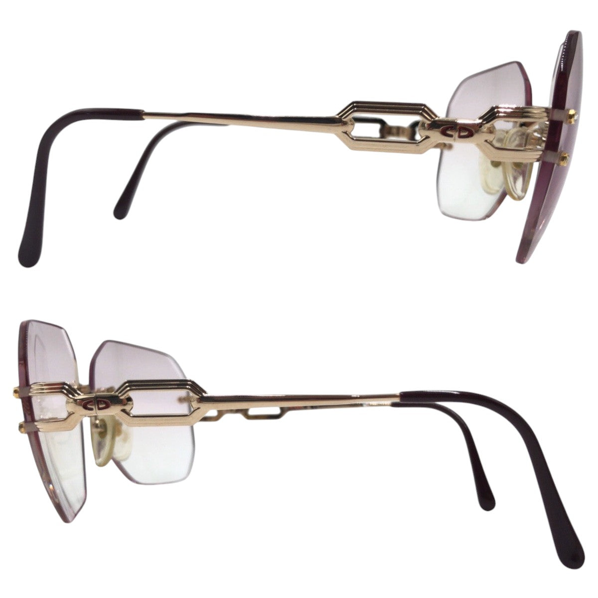 Dior Vintage Gold Purple Metal Square Sunglasses