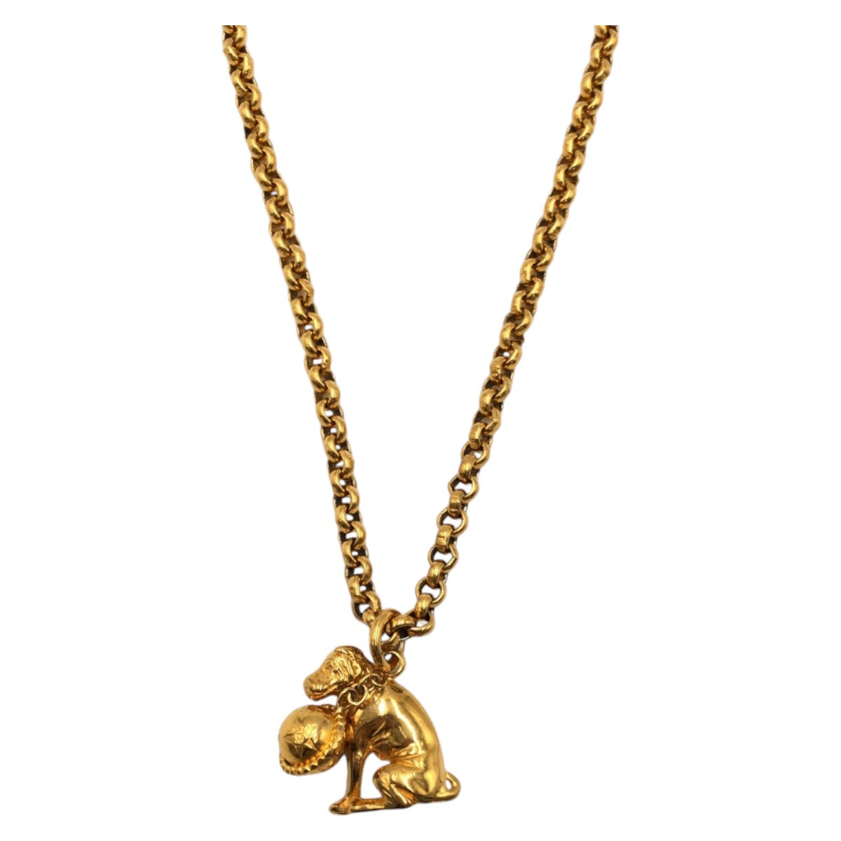 Celine Vintage Dog Motif Gold Necklace