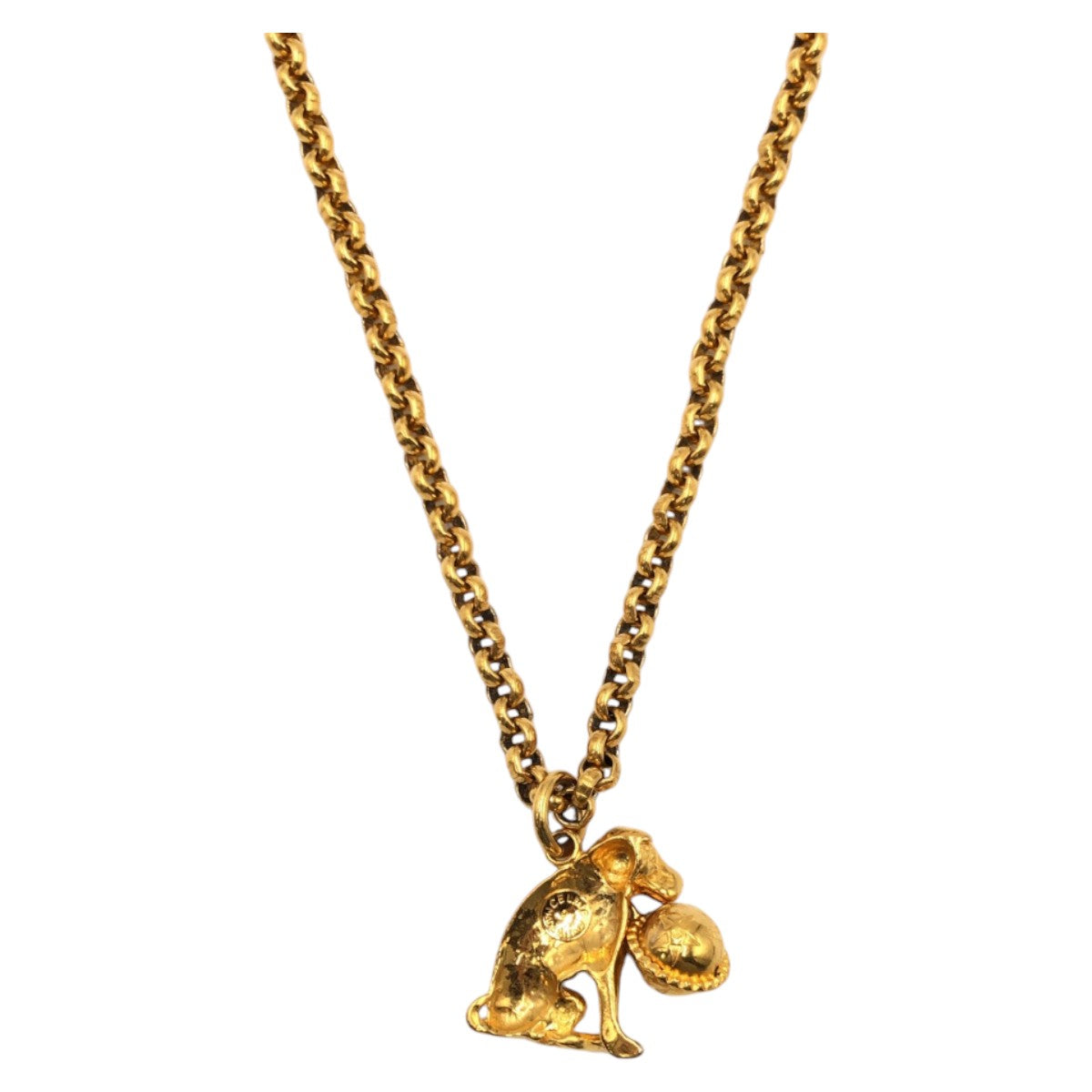 Celine Vintage Dog Motif Gold Necklace