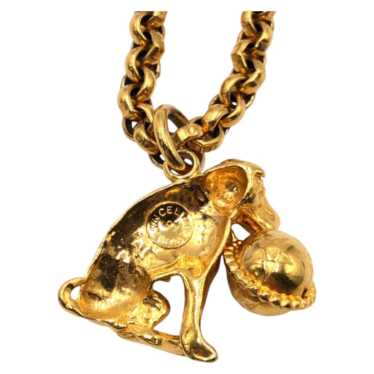 Celine Vintage Dog Motif Gold Necklace