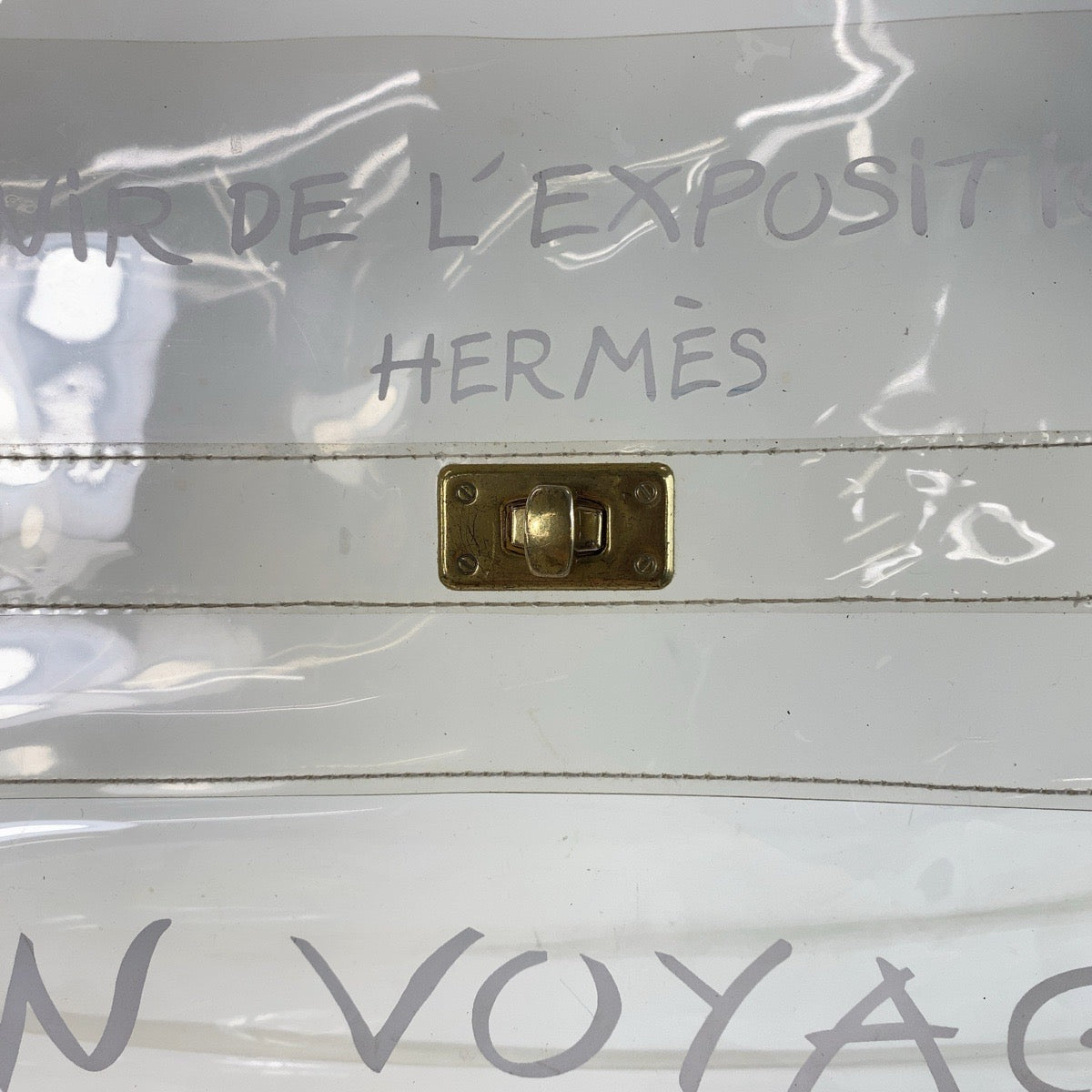 Hermes Vinyl Kelly Clear Handbag Gold Hardware