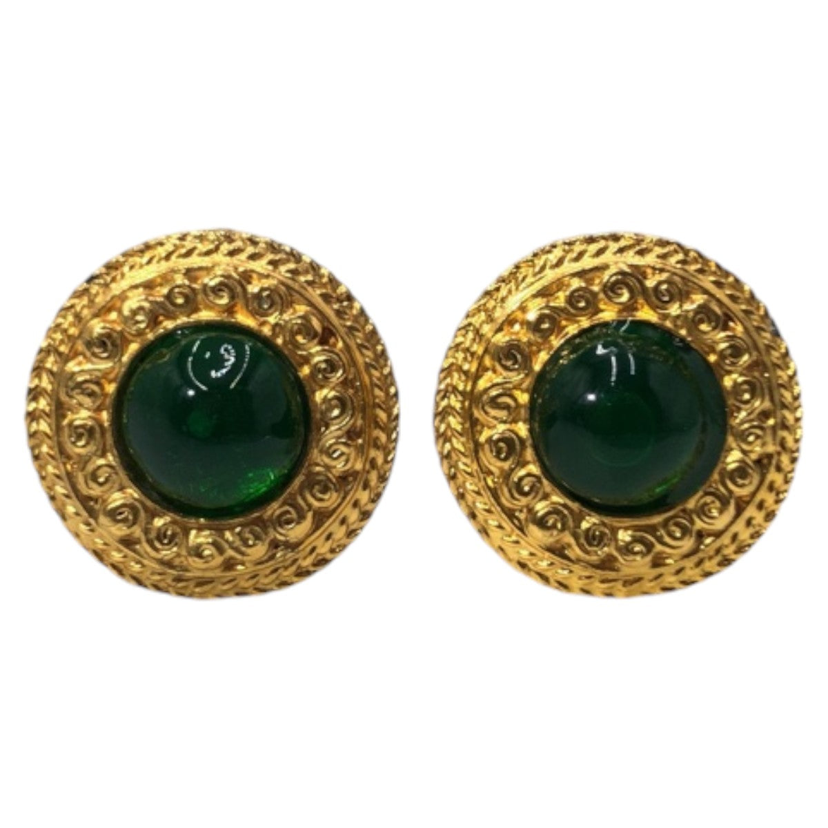 Chanel Vintage Gripoix Gold Green Metal Earrings