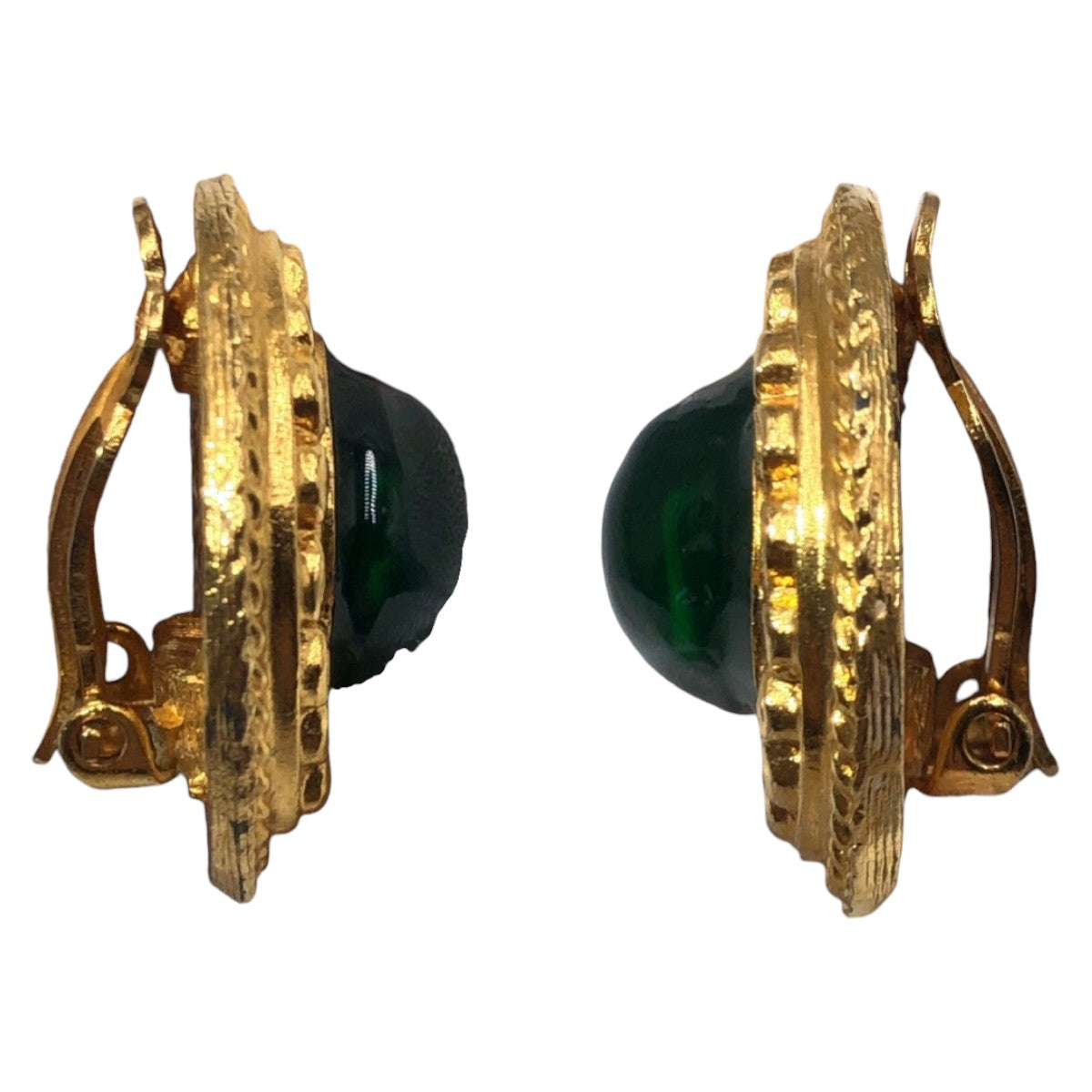 Chanel Vintage Gripoix Gold Green Metal Earrings