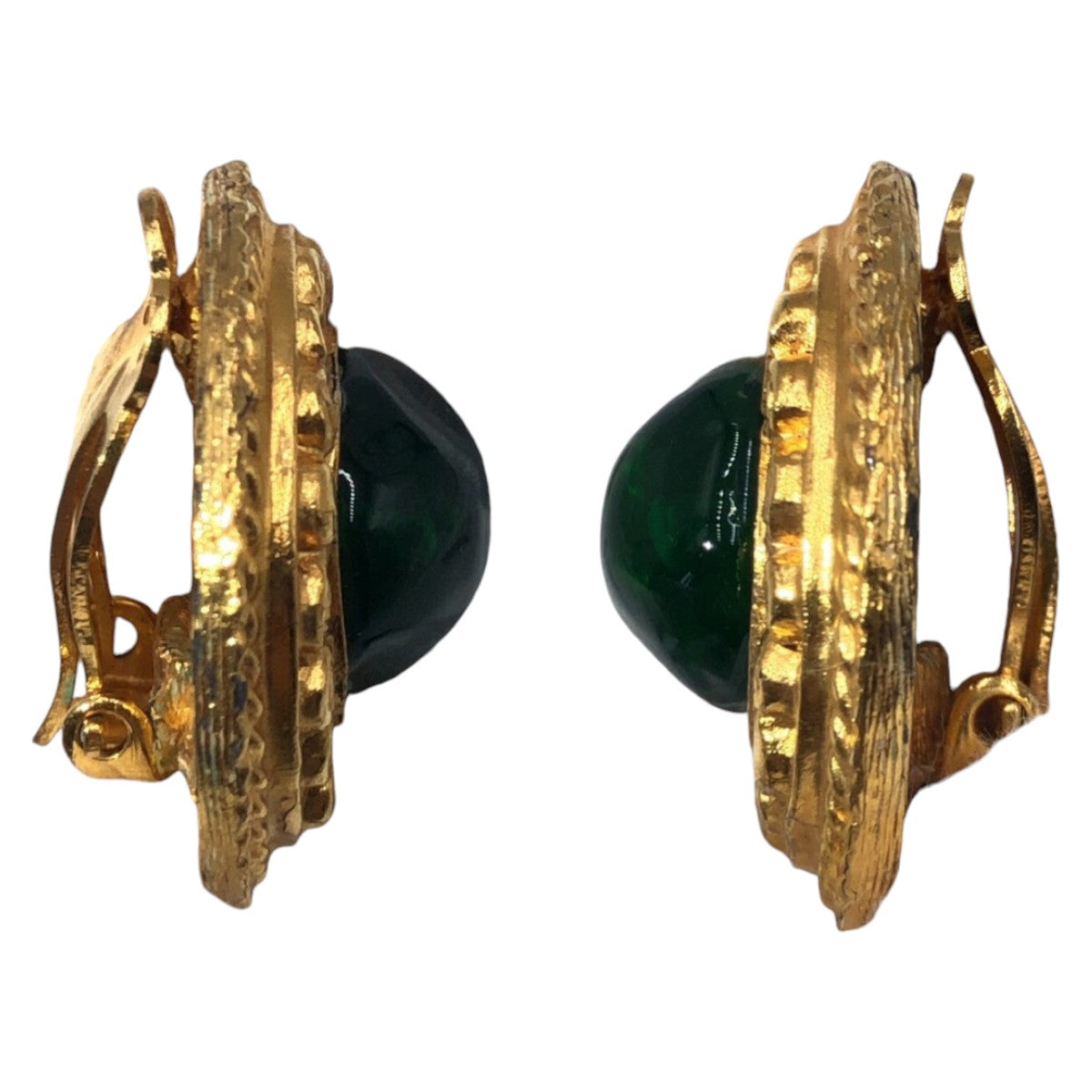 Chanel Vintage Gripoix Gold Green Metal Earrings