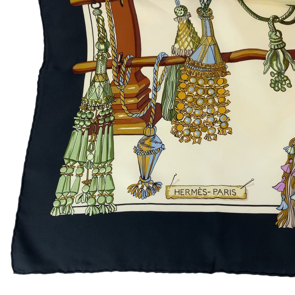 Hermes Silk Scarf Pasementerie Black