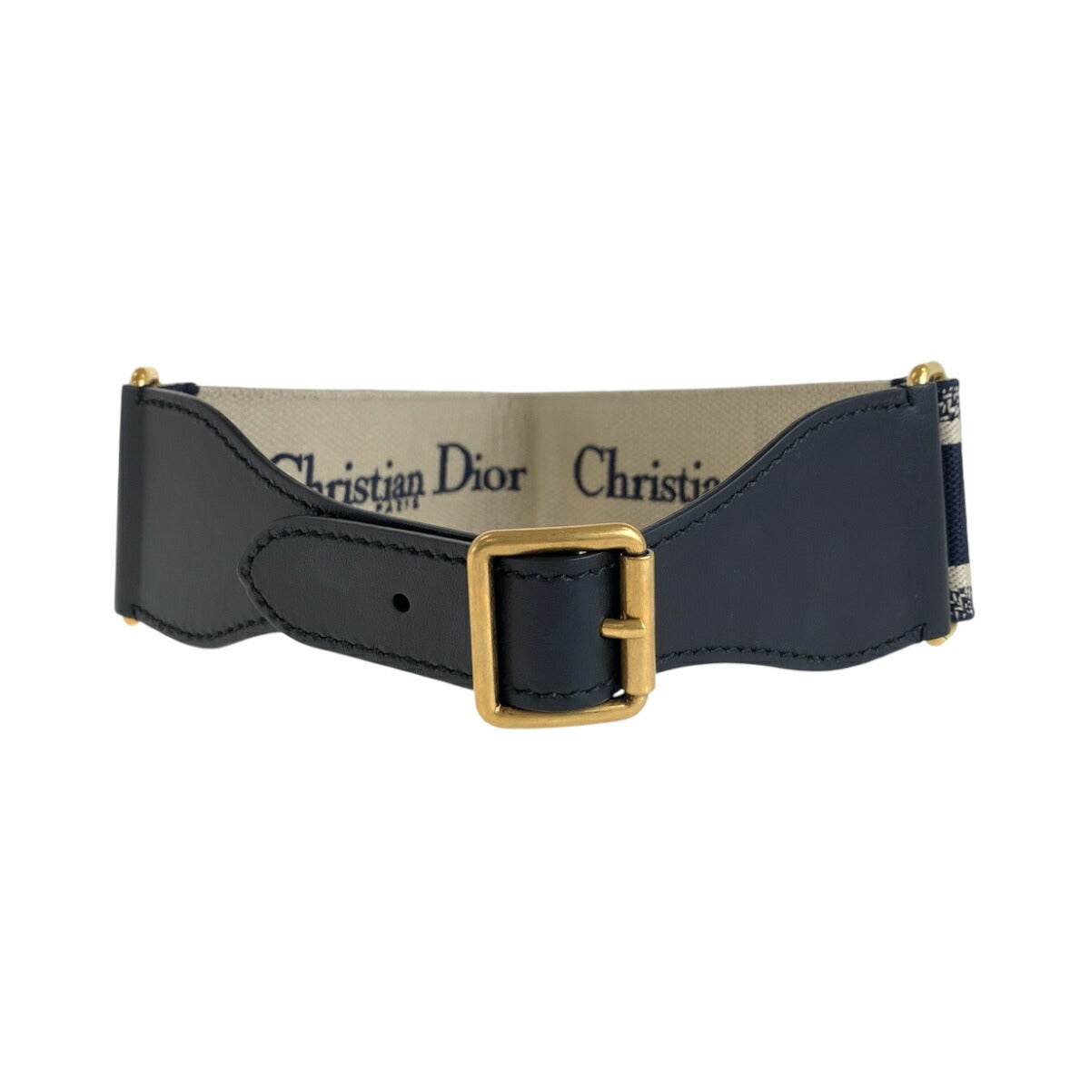 Dior Embroidery Leather Belt Black Navy Gold