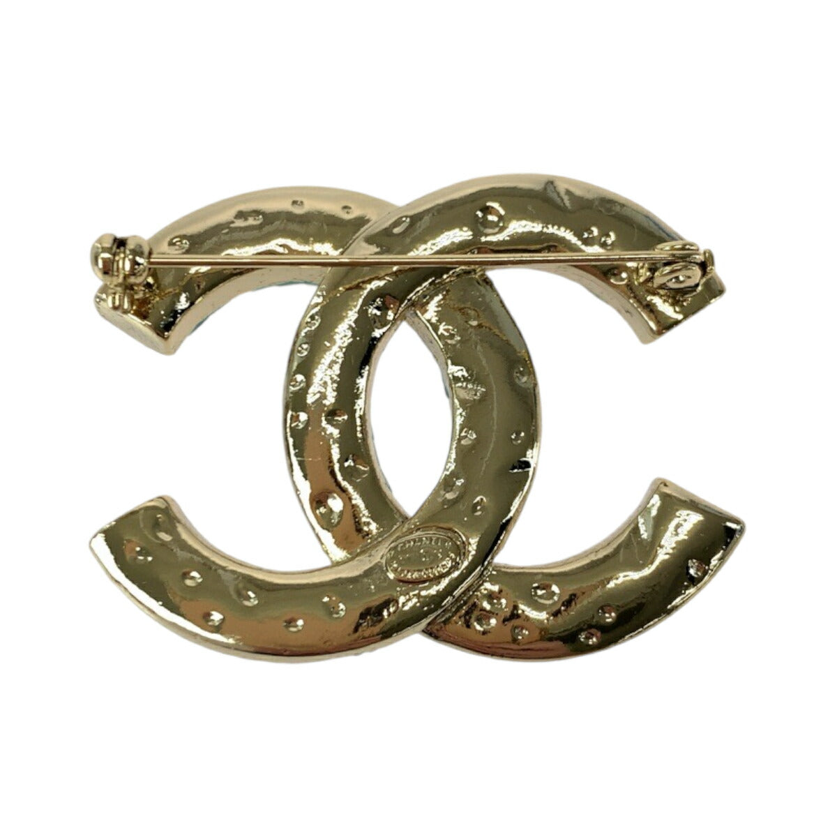 Chanel Coco Mark Gold Blue Rhinestone Brooch