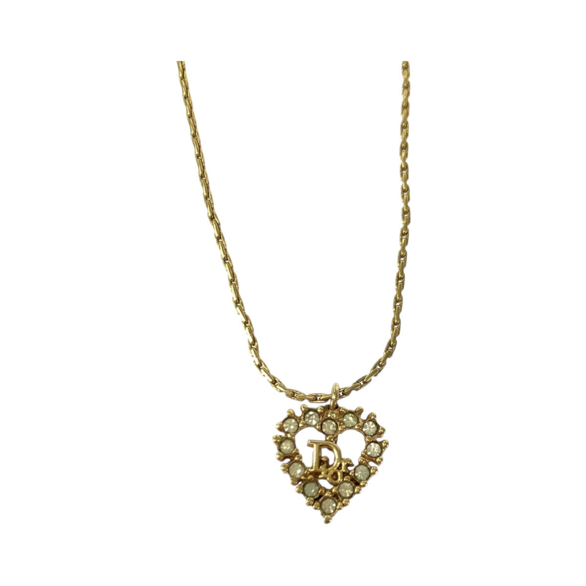 Dior Rhinestone Heart Necklace Gold