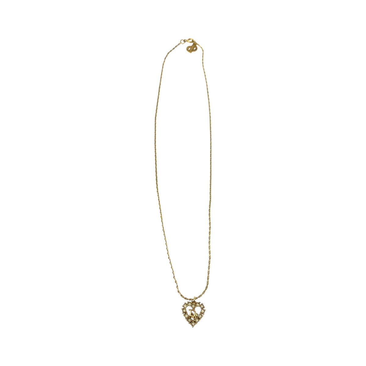 Dior Rhinestone Heart Necklace Gold