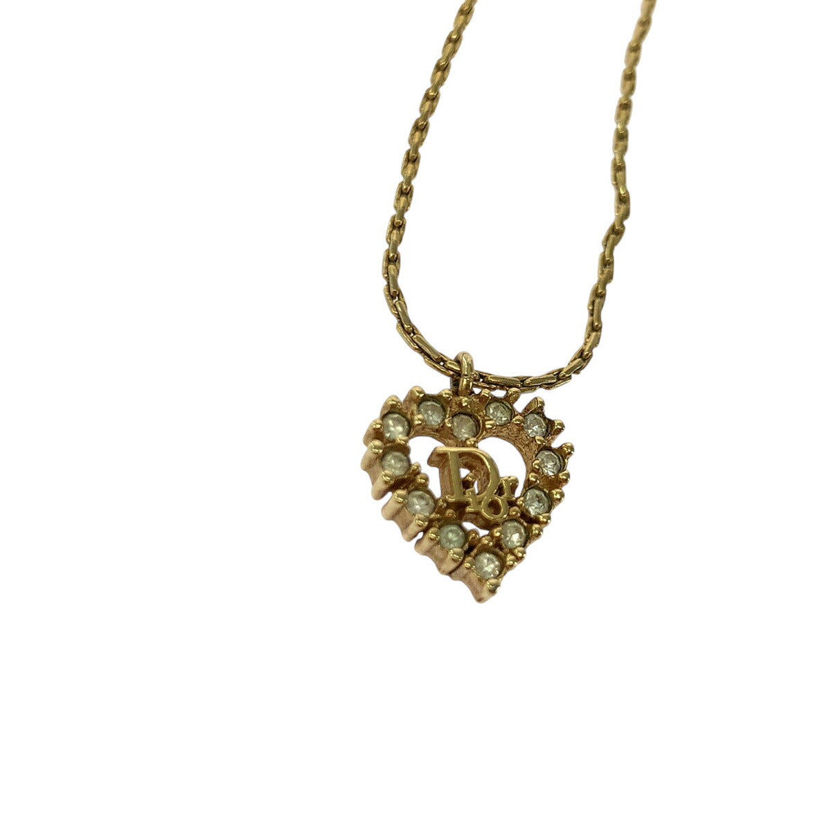 Dior Rhinestone Heart Necklace Gold