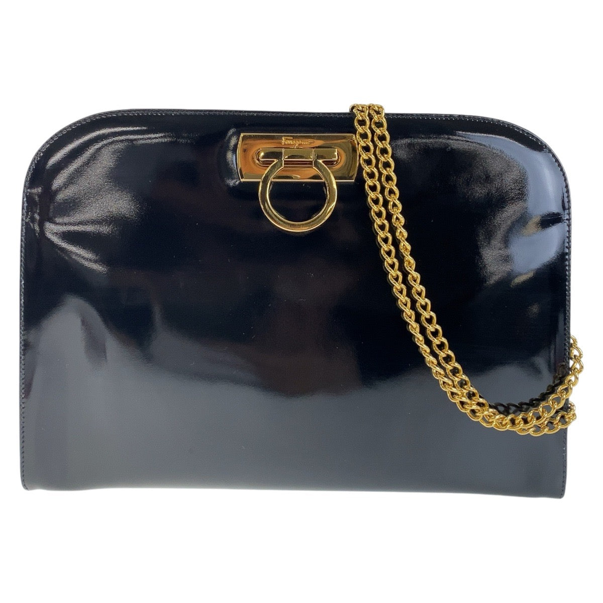 Salvatore Ferragamo Vintage Gancini Patent Leather Shoulder Bag Clutch