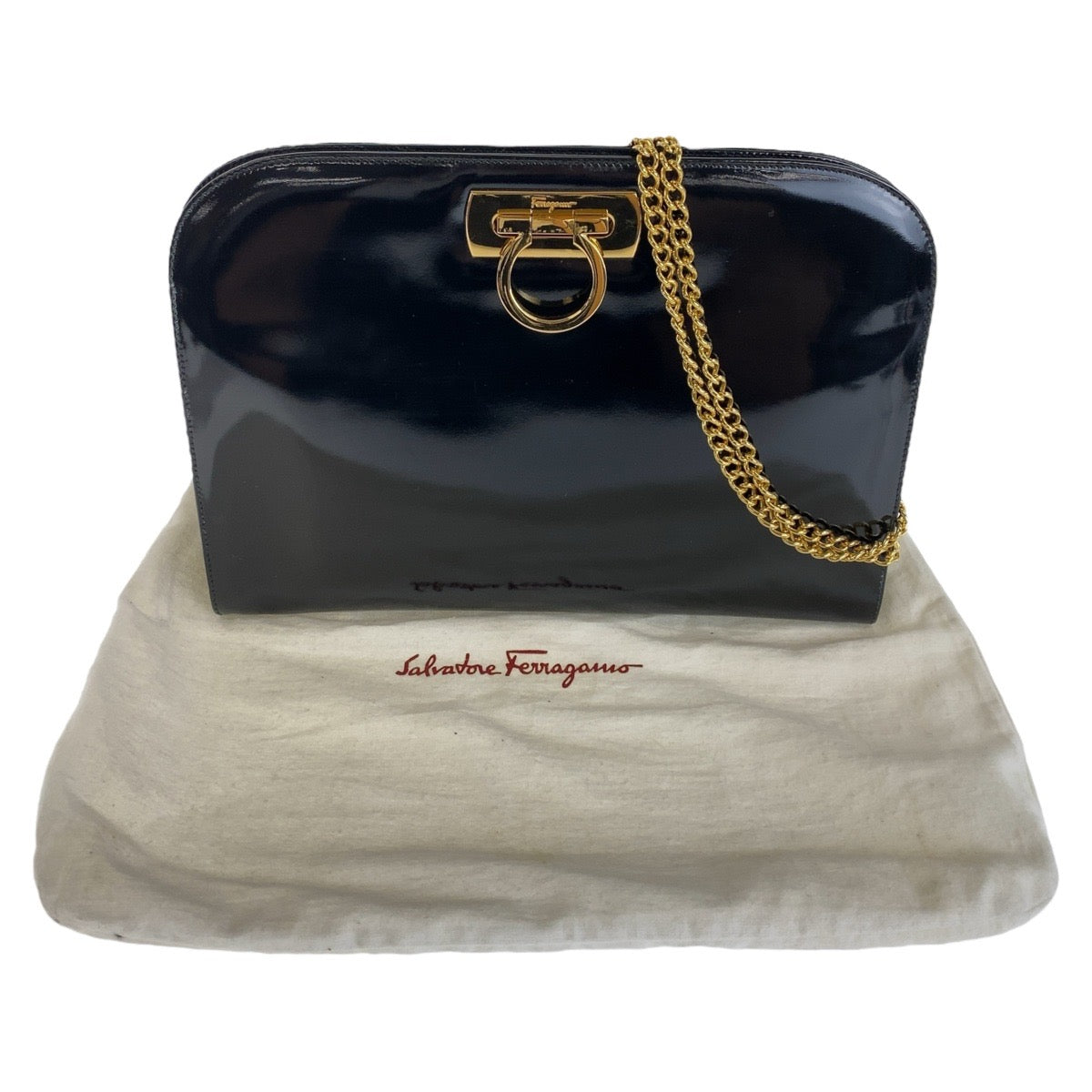 Salvatore Ferragamo Vintage Gancini Patent Leather Shoulder Bag Clutch