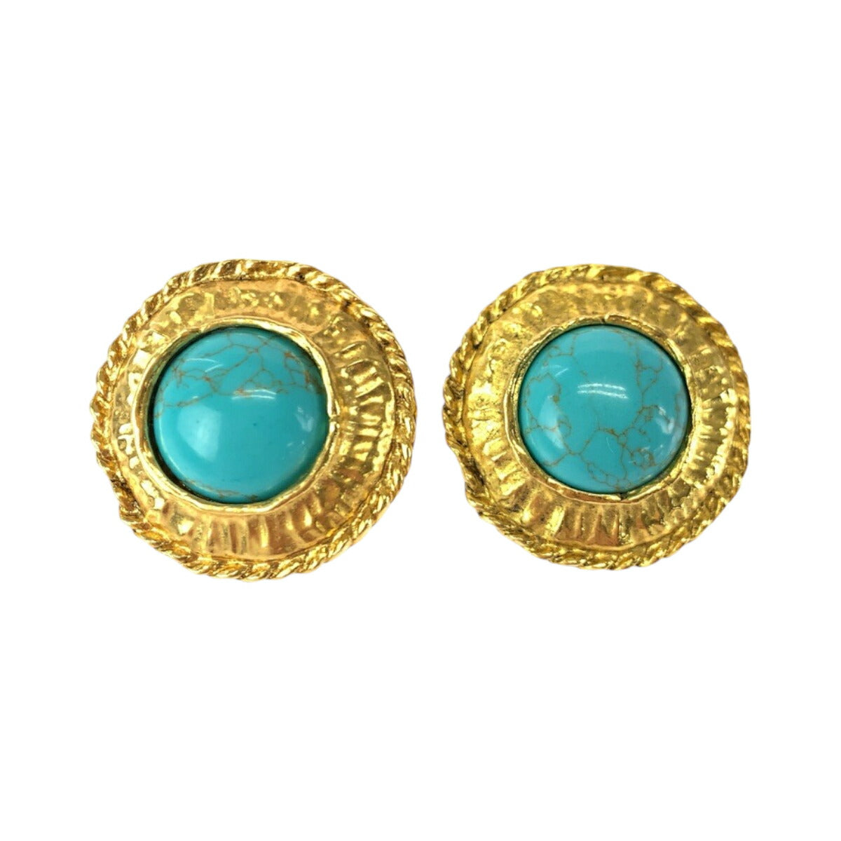 Chanel Vintage Turquoise Gold Metal Earrings