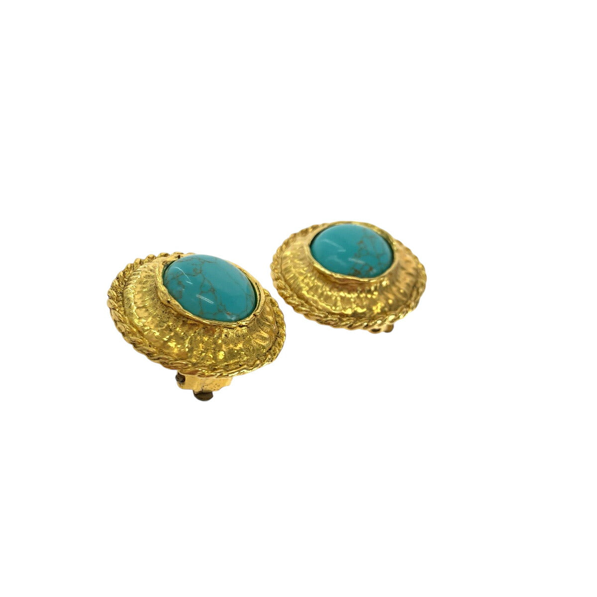 Chanel Vintage Turquoise Gold Metal Earrings