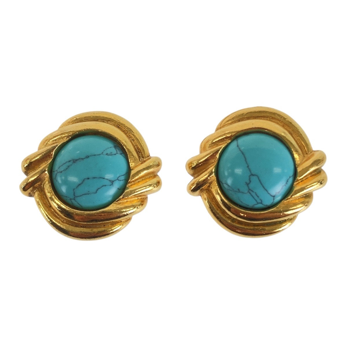 Chanel Vintage Turquoise Gold Metal Earrings