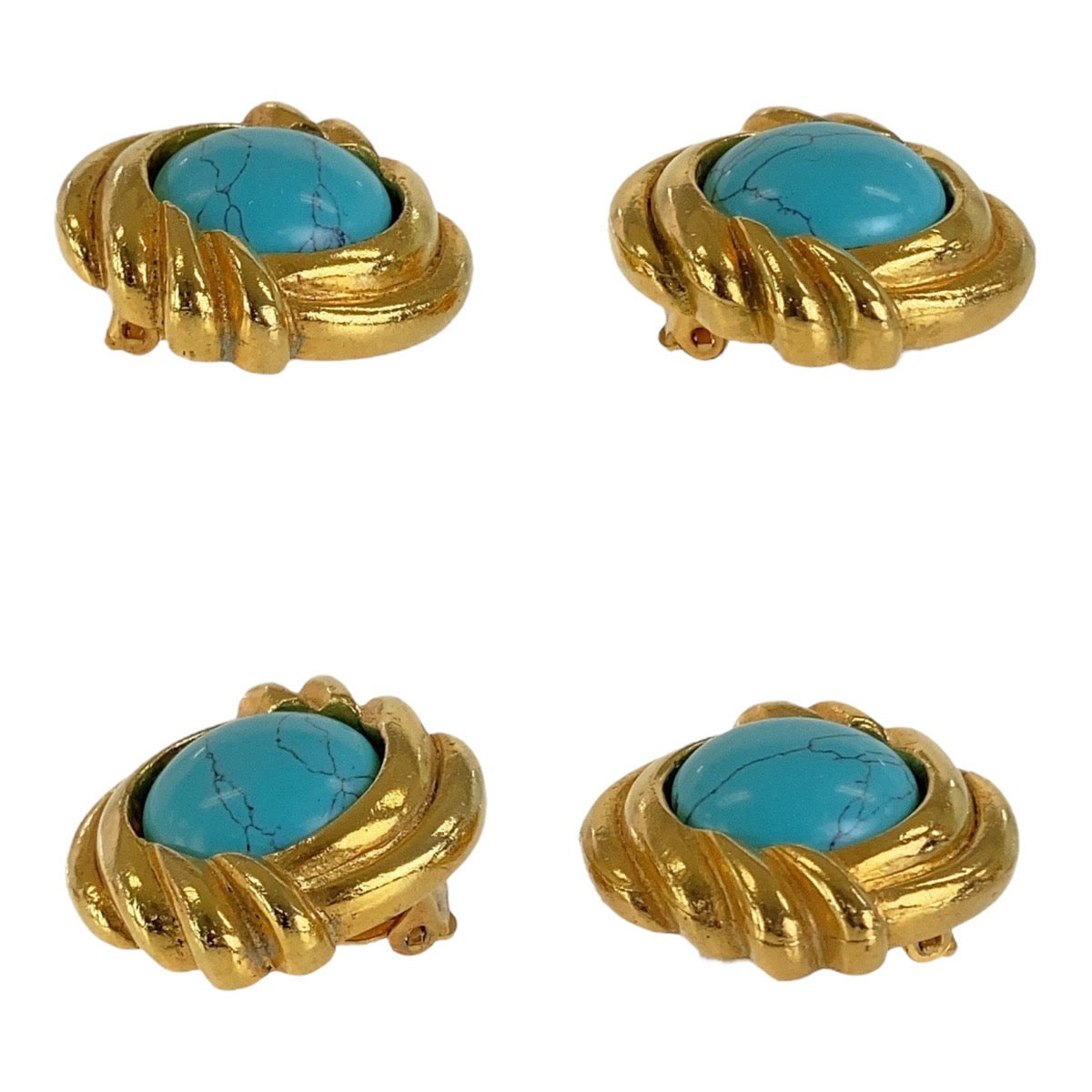 Chanel Vintage Turquoise Gold Metal Earrings