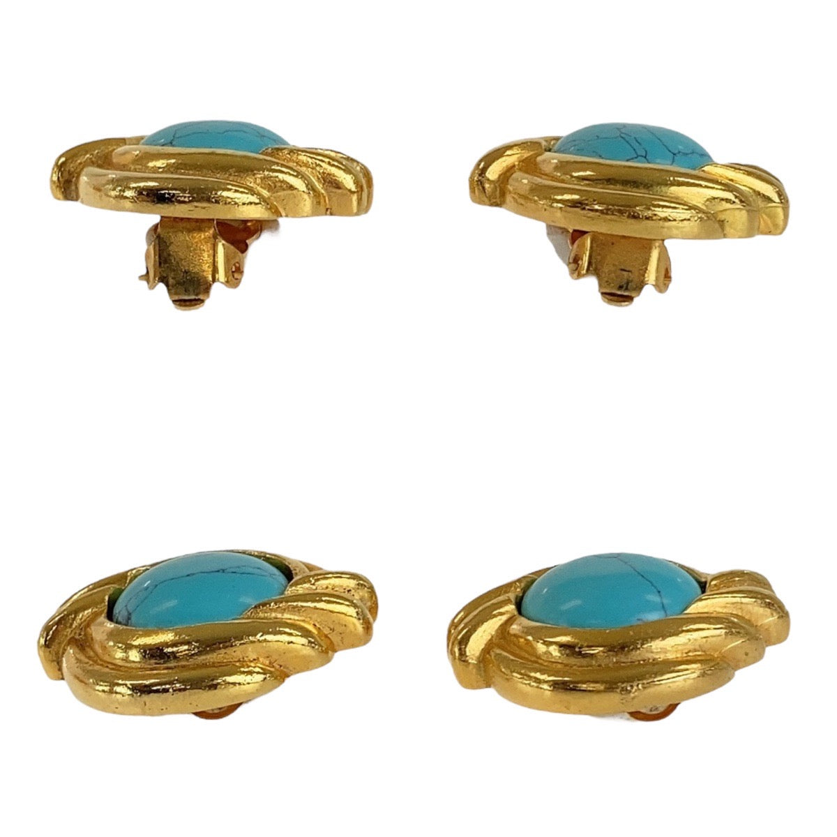 Chanel Vintage Turquoise Gold Metal Earrings