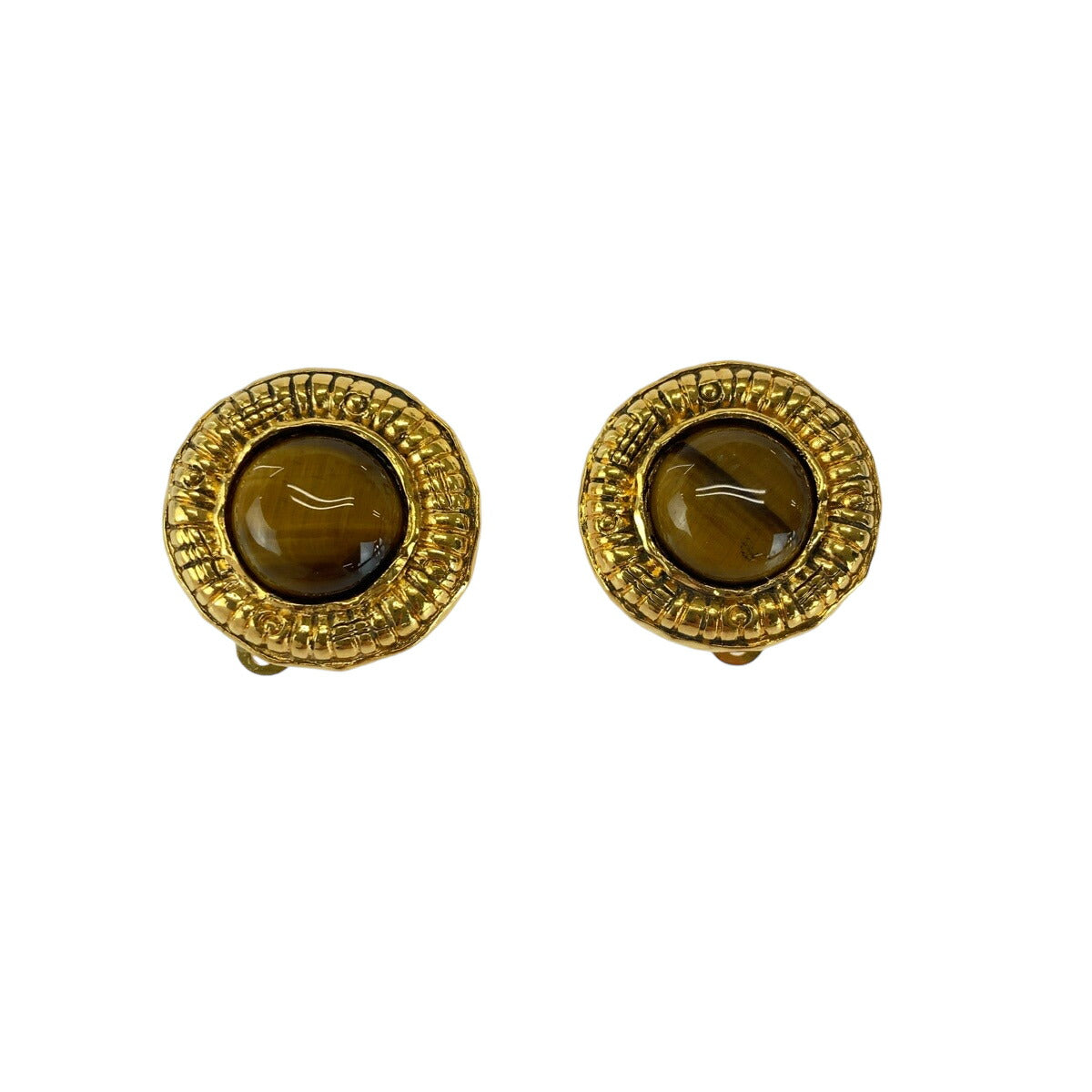 Chanel Vintage Tiger Eye Gold Metal Earrings