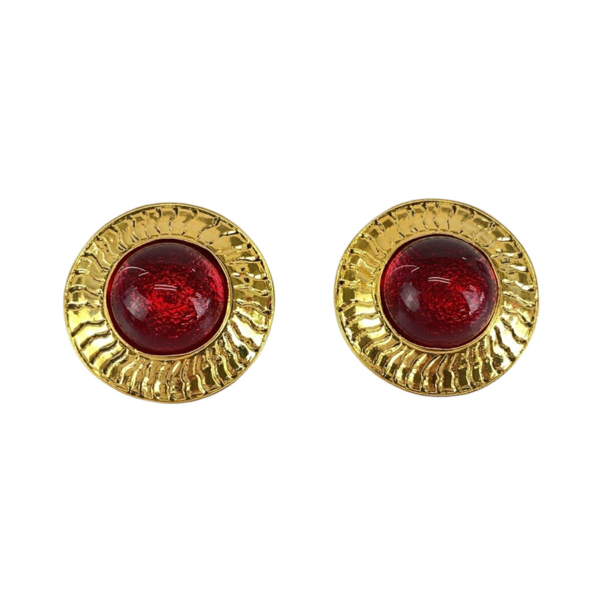 Chanel Vintage Red Gold Metal Glass Earrings