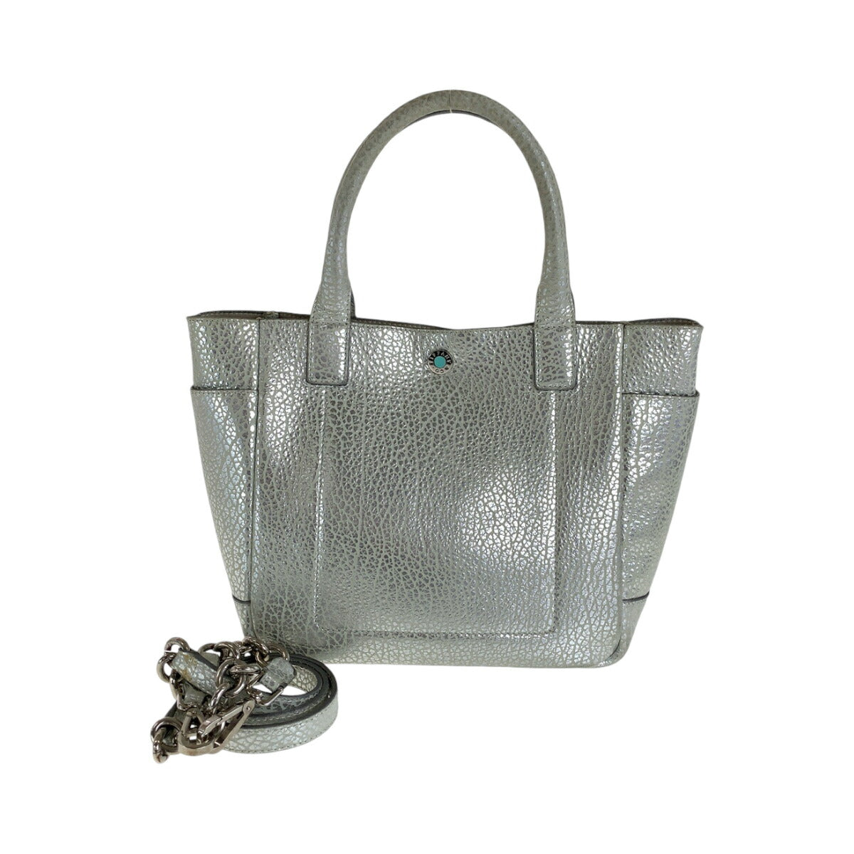 Tiffany & Co Leather Riley Pebbled Silver Blue 2way Tote Bag