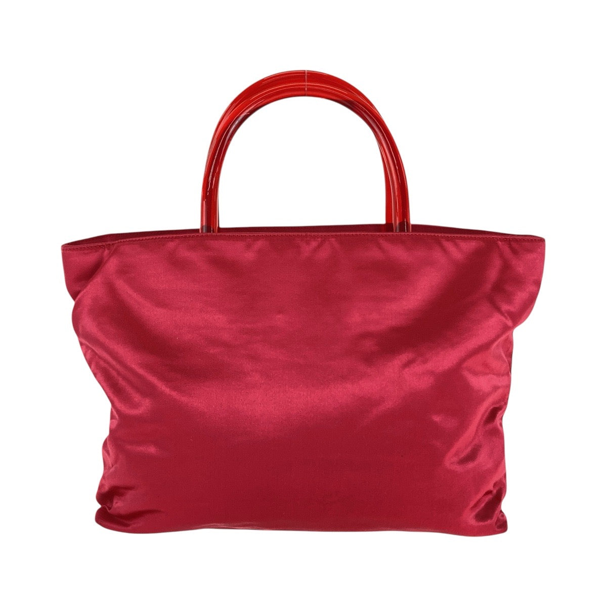 Prada Red Satin Plastic Tote Bag