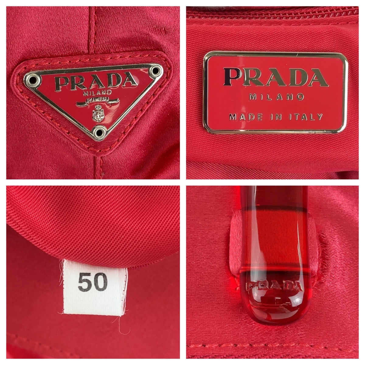 Prada Red Satin Plastic Tote Bag