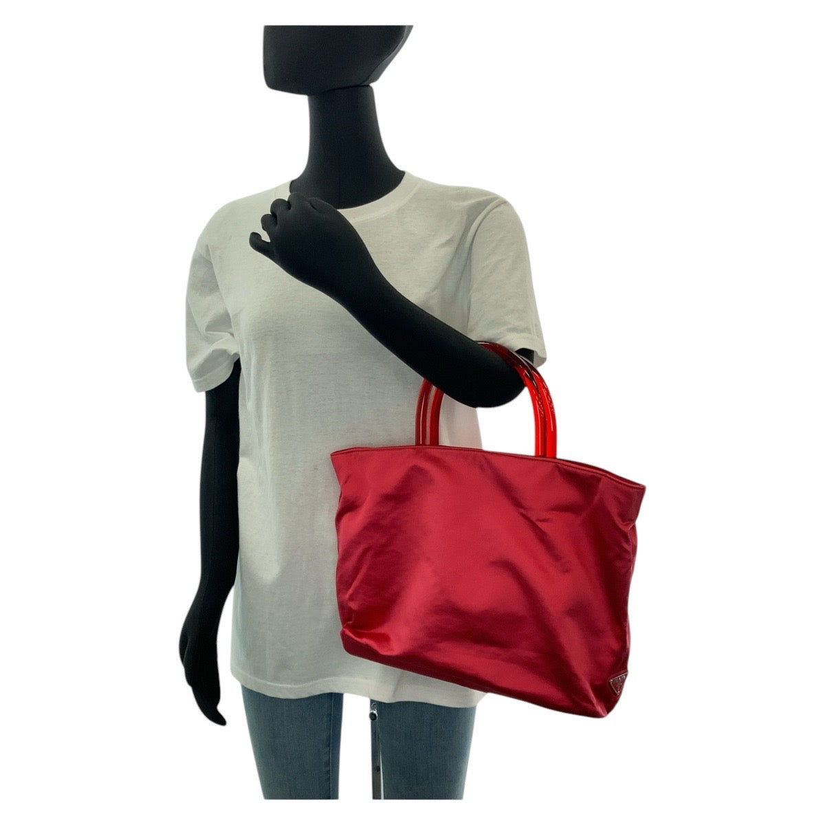 Prada Red Satin Plastic Tote Bag