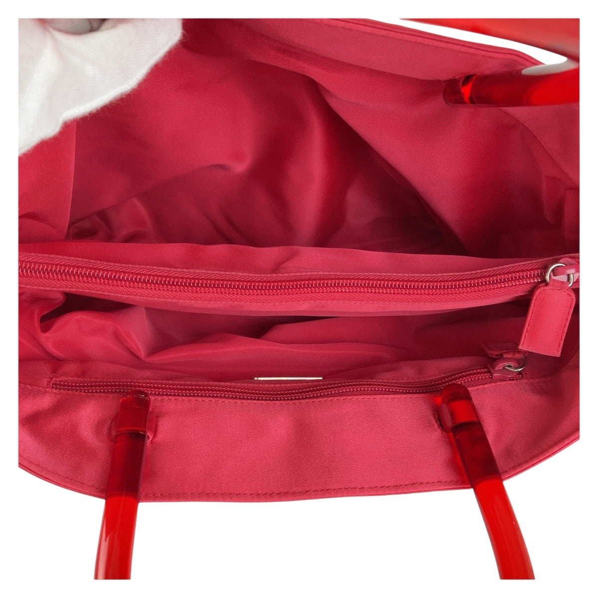 Prada Red Satin Plastic Tote Bag