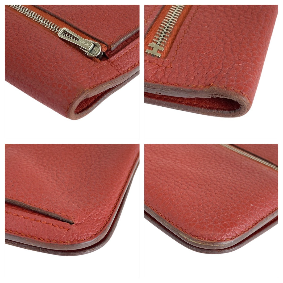 Hermes Dogon Long Wallet Red Silver