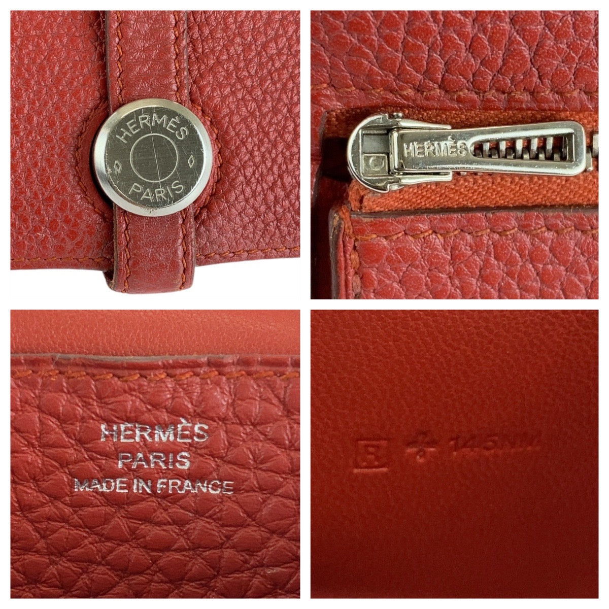 Hermes Dogon Long Wallet Red Silver