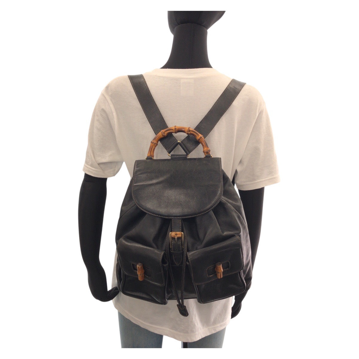 Gucci Bamboo Leather Backpack Black Gold