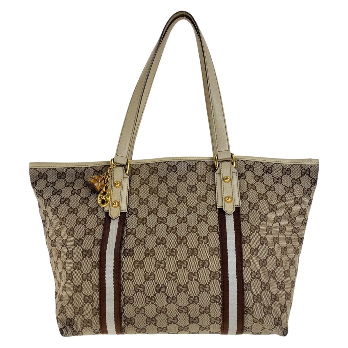 Gucci Bamboo Canvas Leather Tote Shoulder Bag