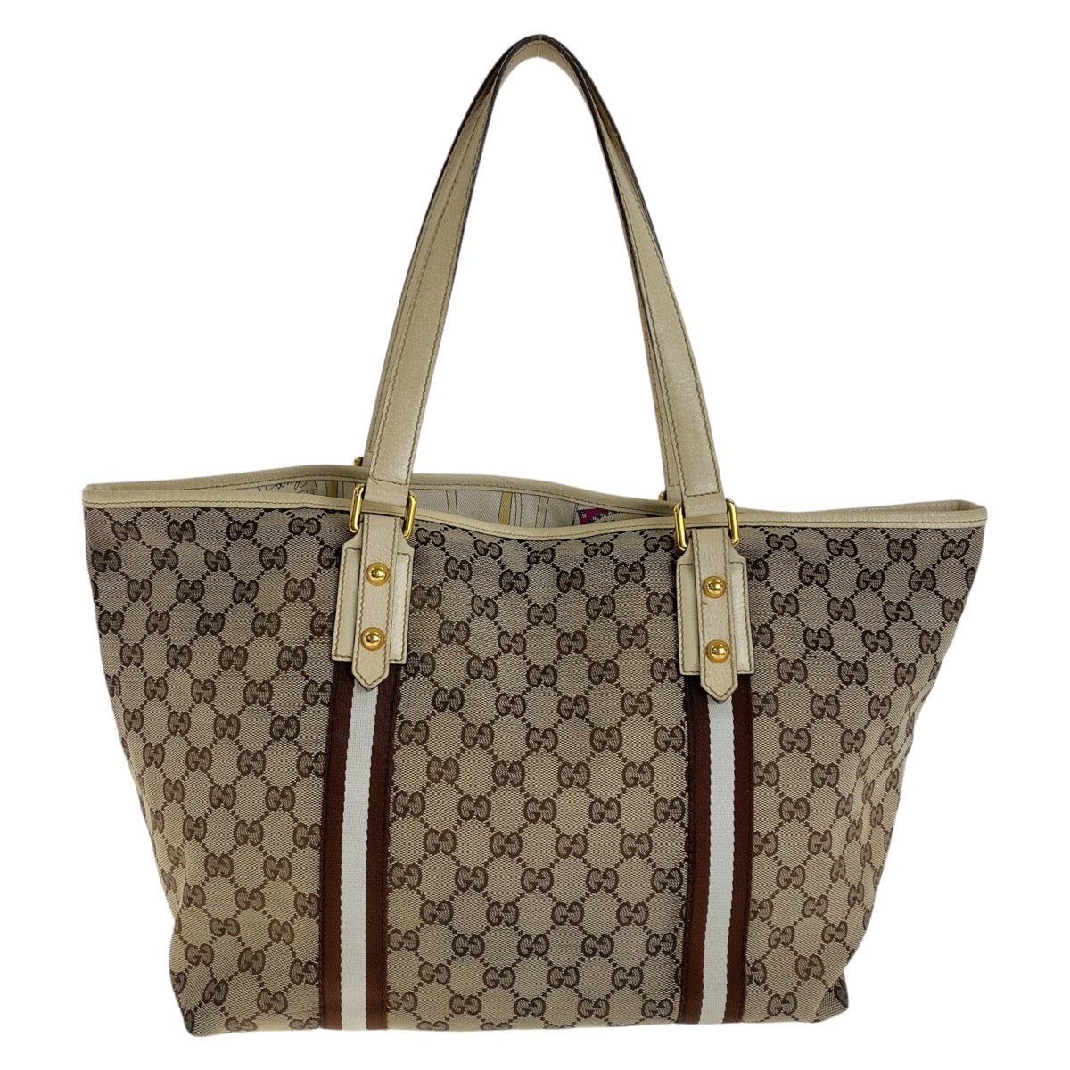 Gucci Bamboo Canvas Leather Tote Shoulder Bag