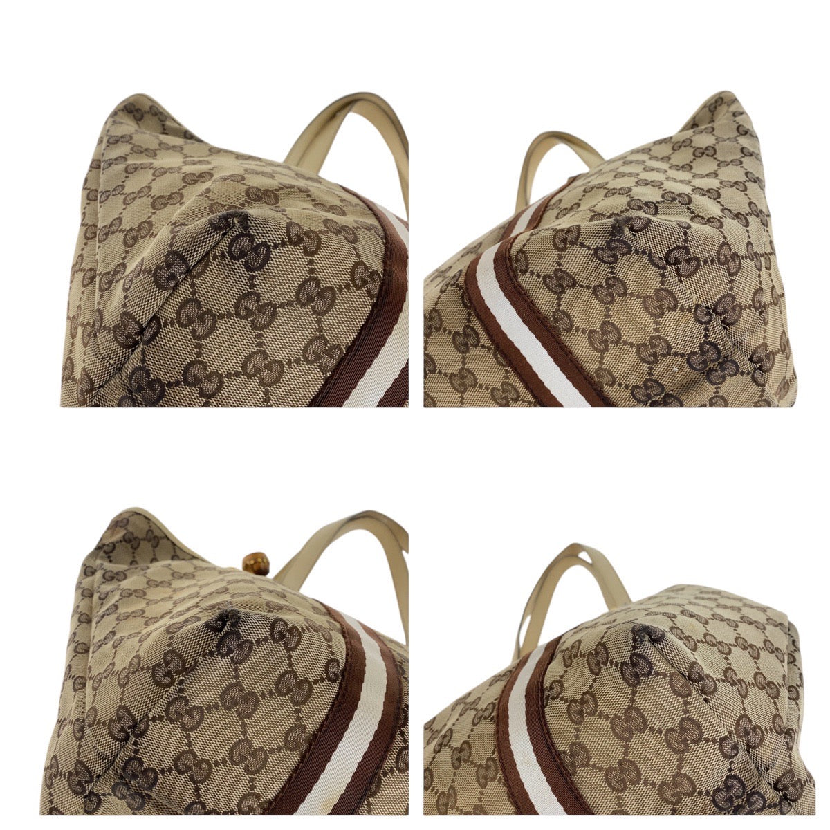 Gucci Bamboo Canvas Leather Tote Shoulder Bag