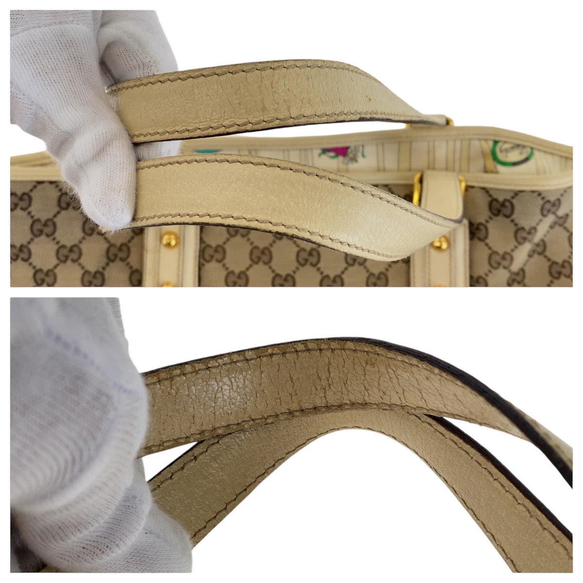 Gucci Bamboo Canvas Leather Tote Shoulder Bag