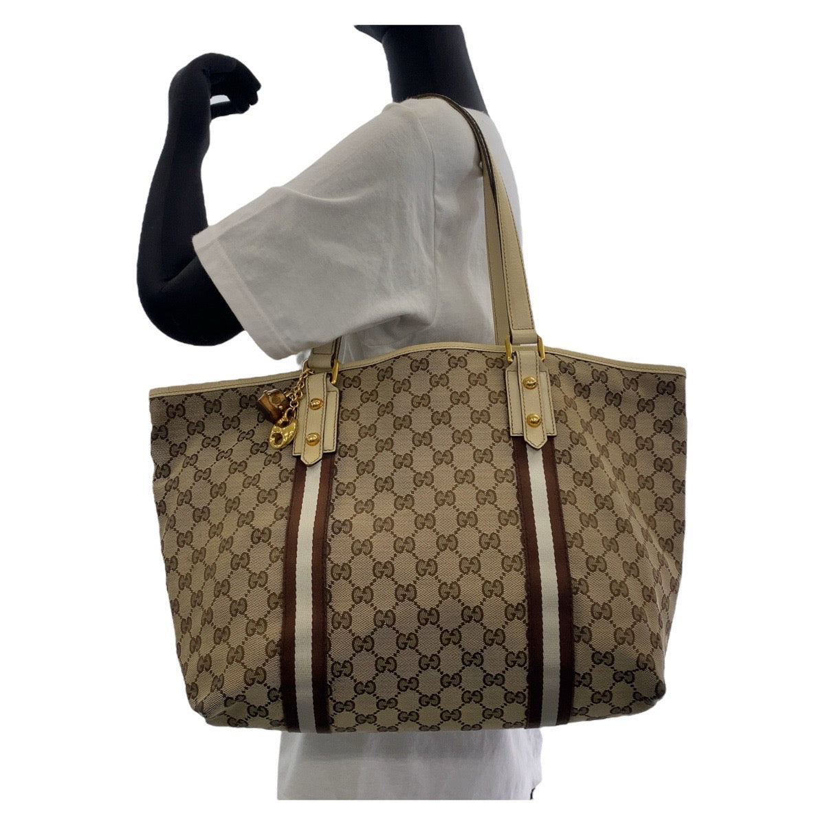 Gucci Bamboo Canvas Leather Tote Shoulder Bag