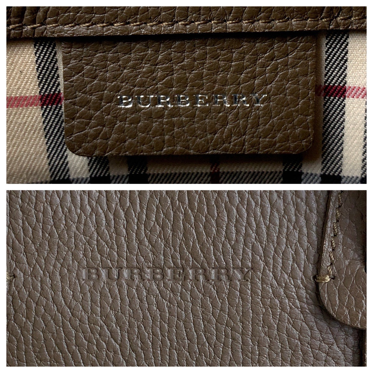 Burberry Leather Check Brown Handbag