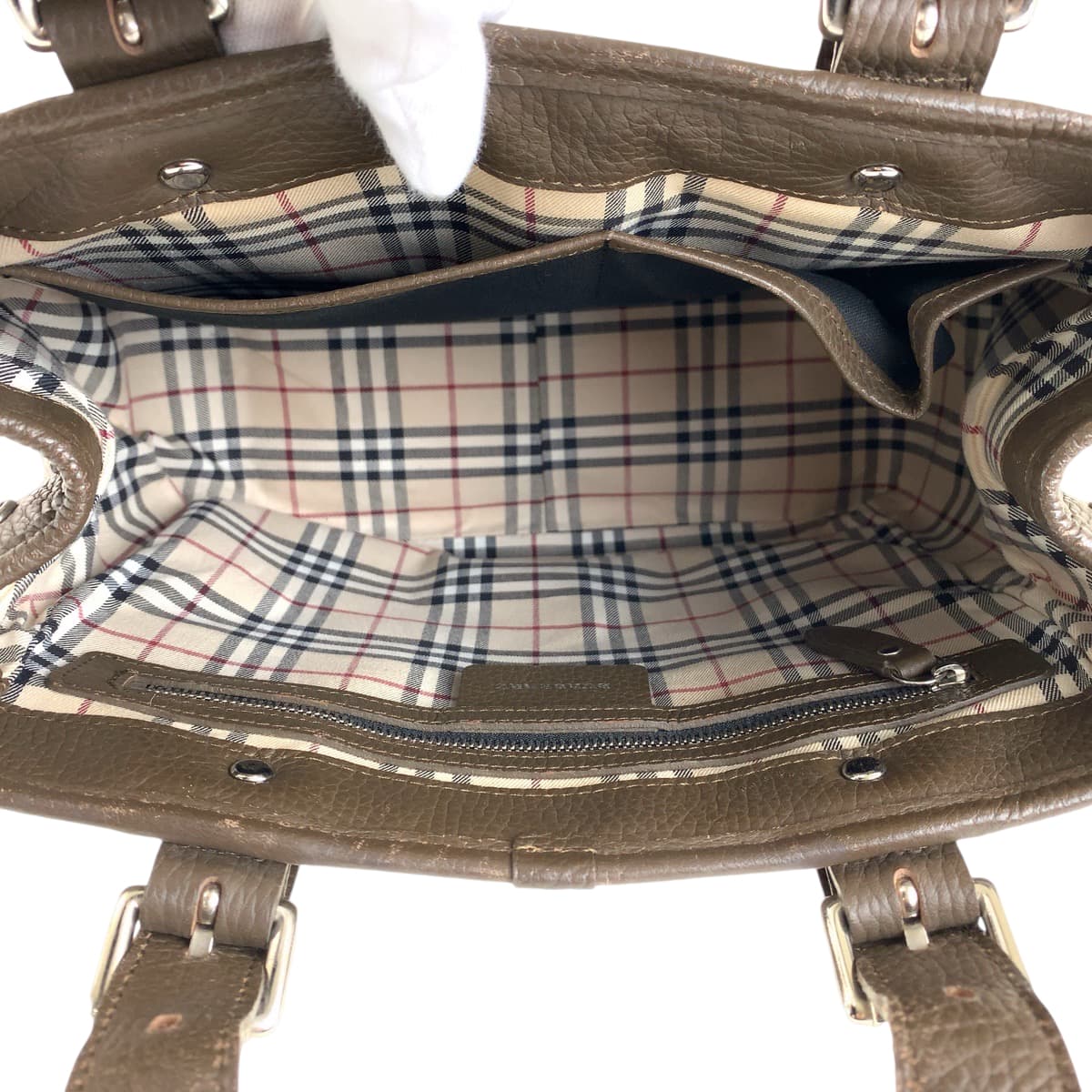 Burberry Leather Check Brown Handbag