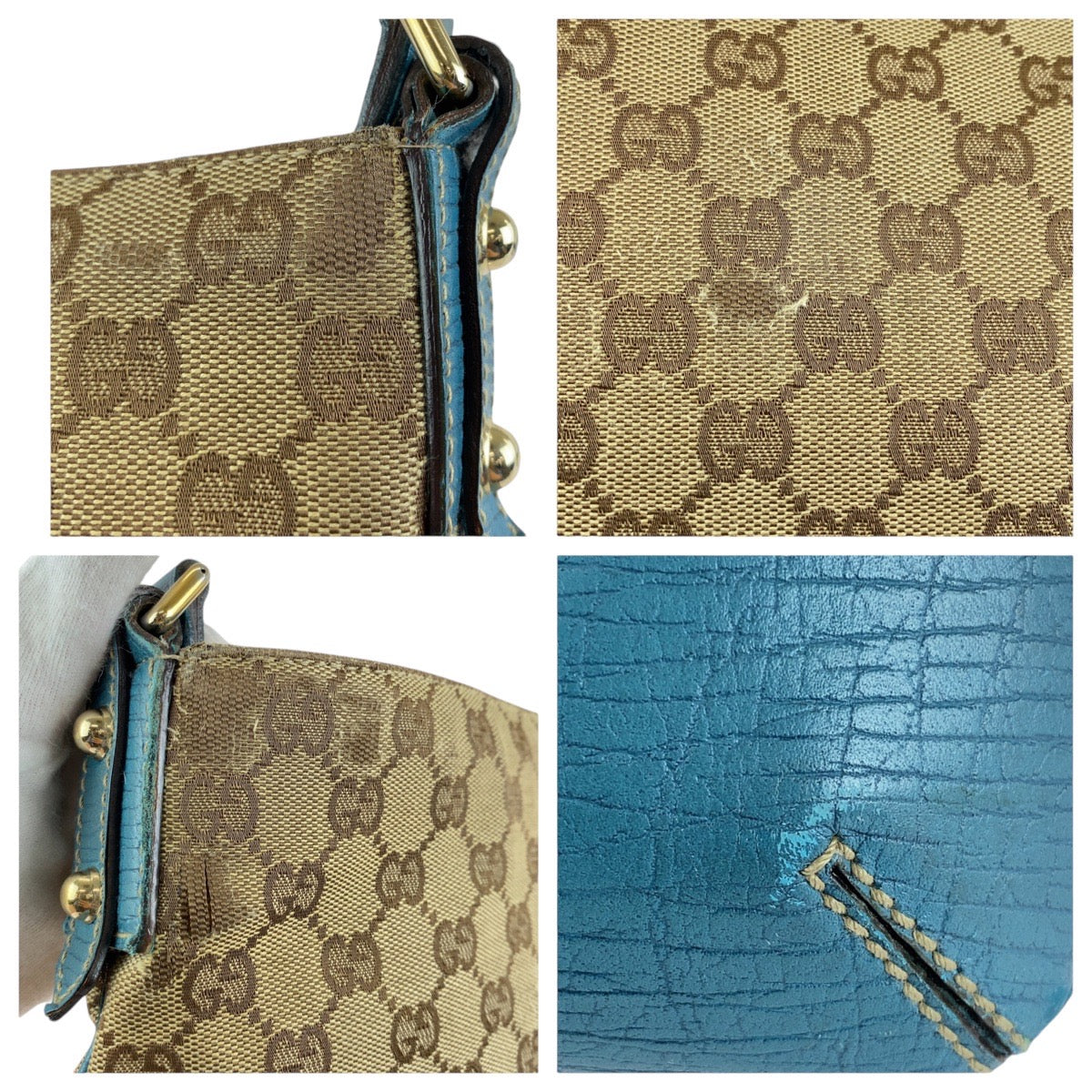 Gucci Vintage GG Canvas Leather Shoulder Bag