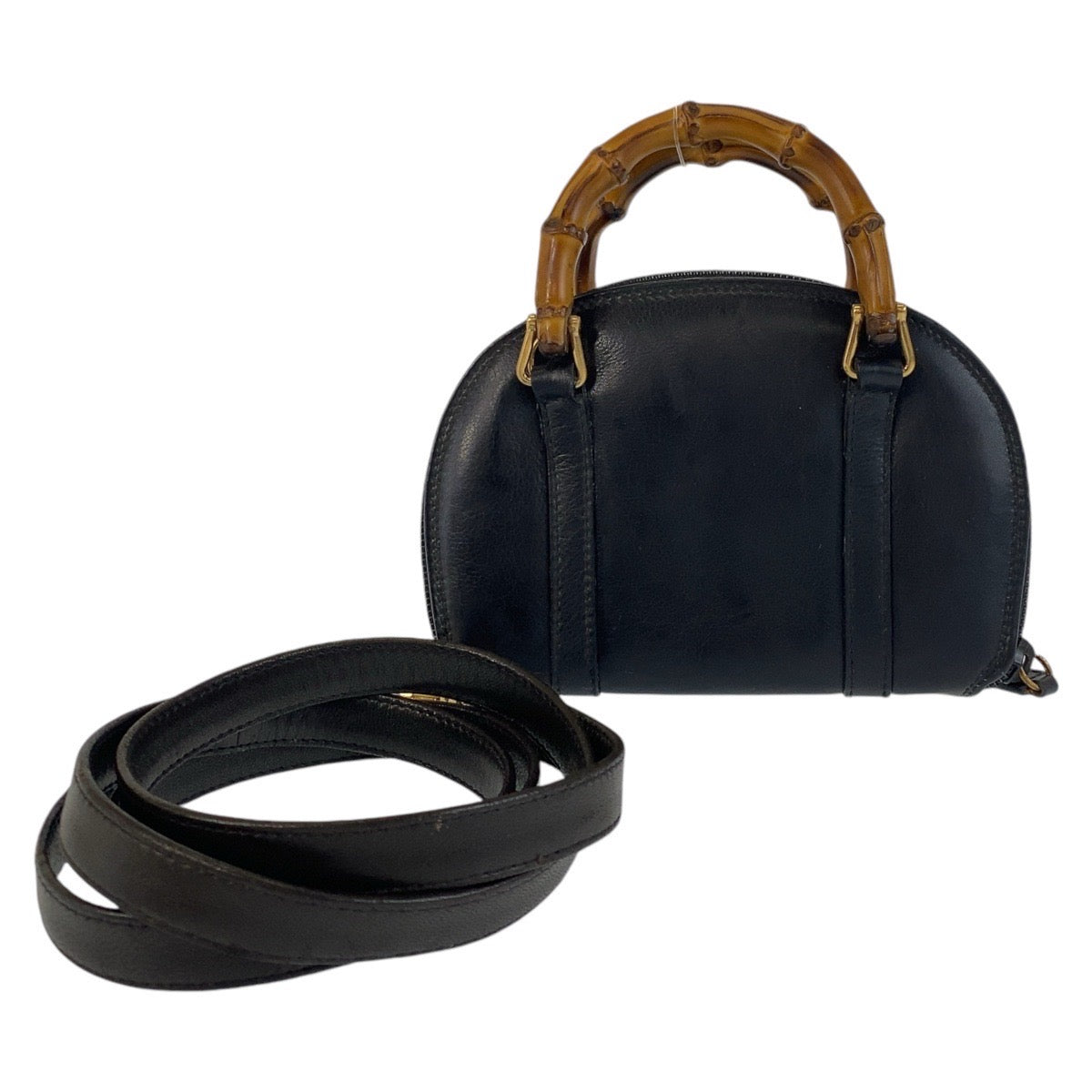 Gucci Bamboo Leather Handbag Black Gold 2way