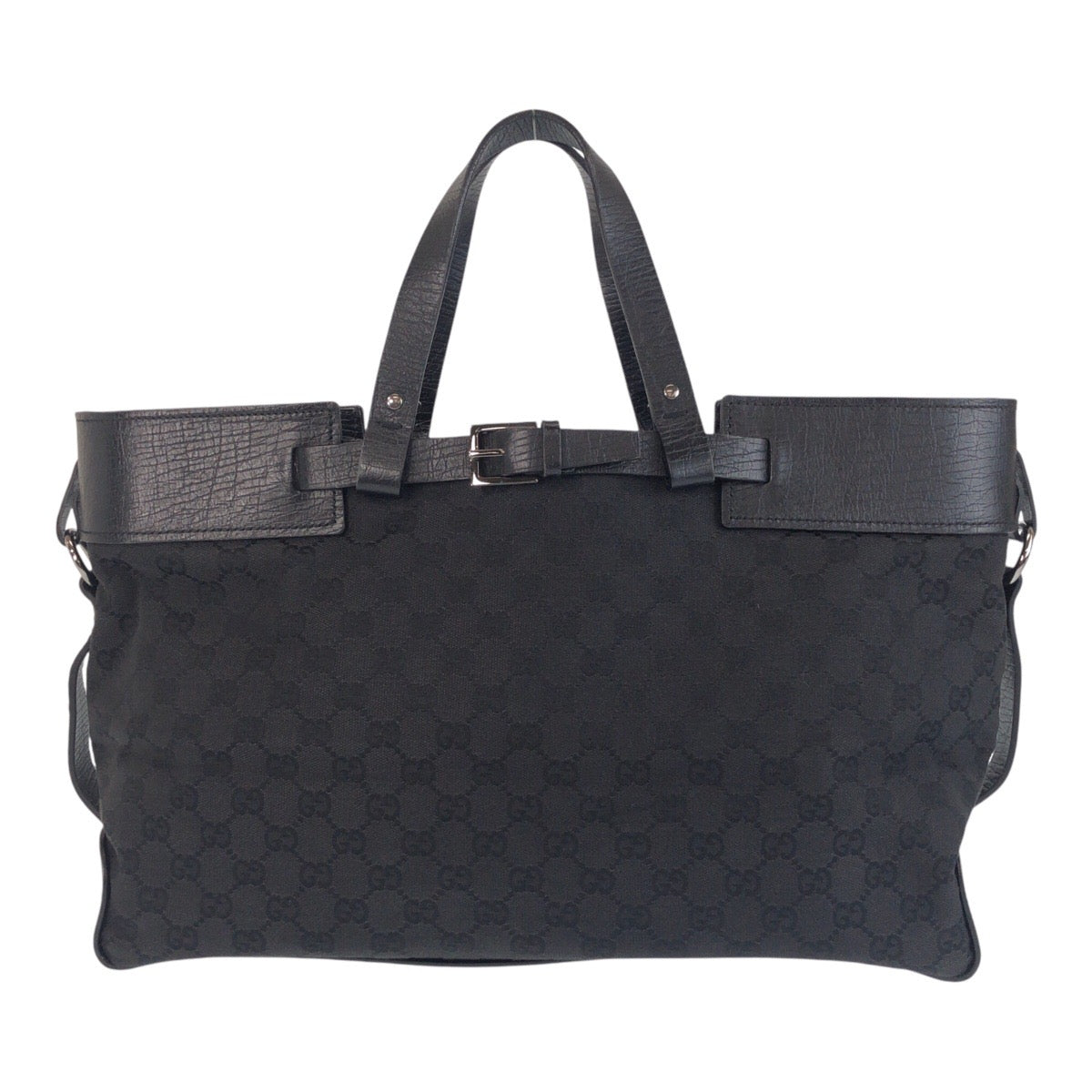 Gucci Black GG Canvas Leather Tote Bag