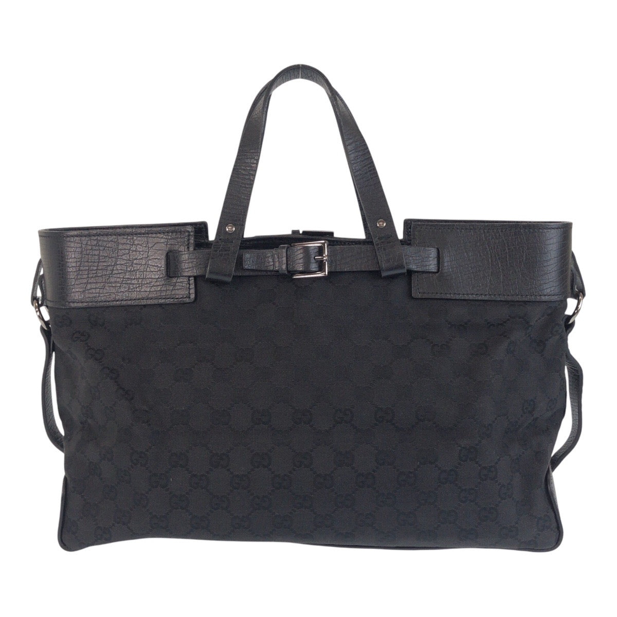 Gucci Black GG Canvas Leather Tote Bag