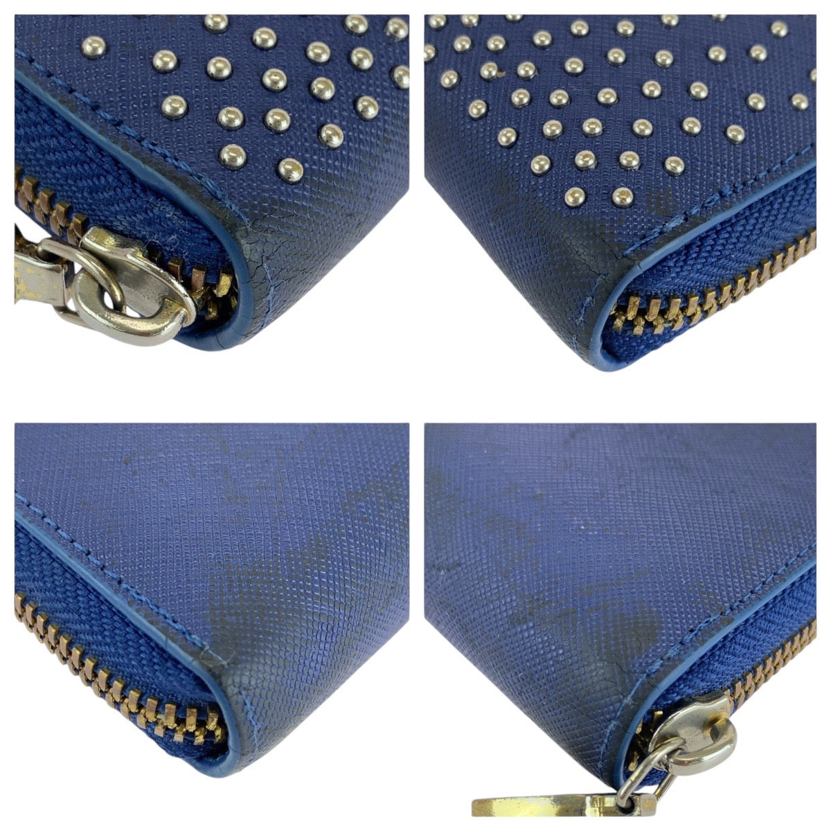 MCM Blue Leather Studded Long Wallet