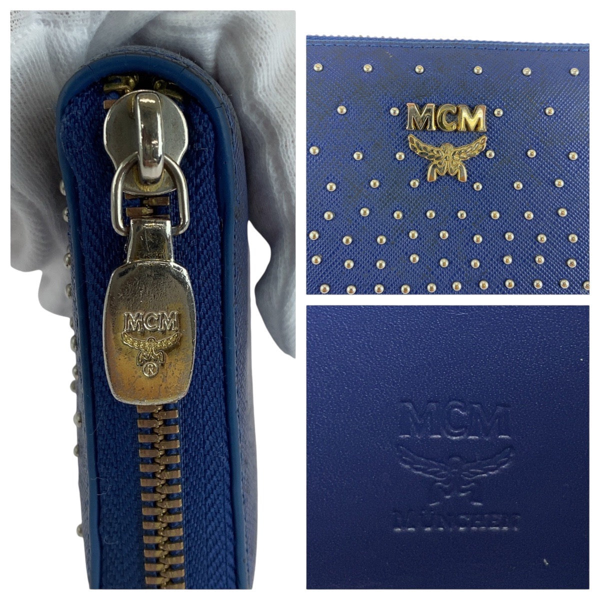 MCM Blue Leather Studded Long Wallet