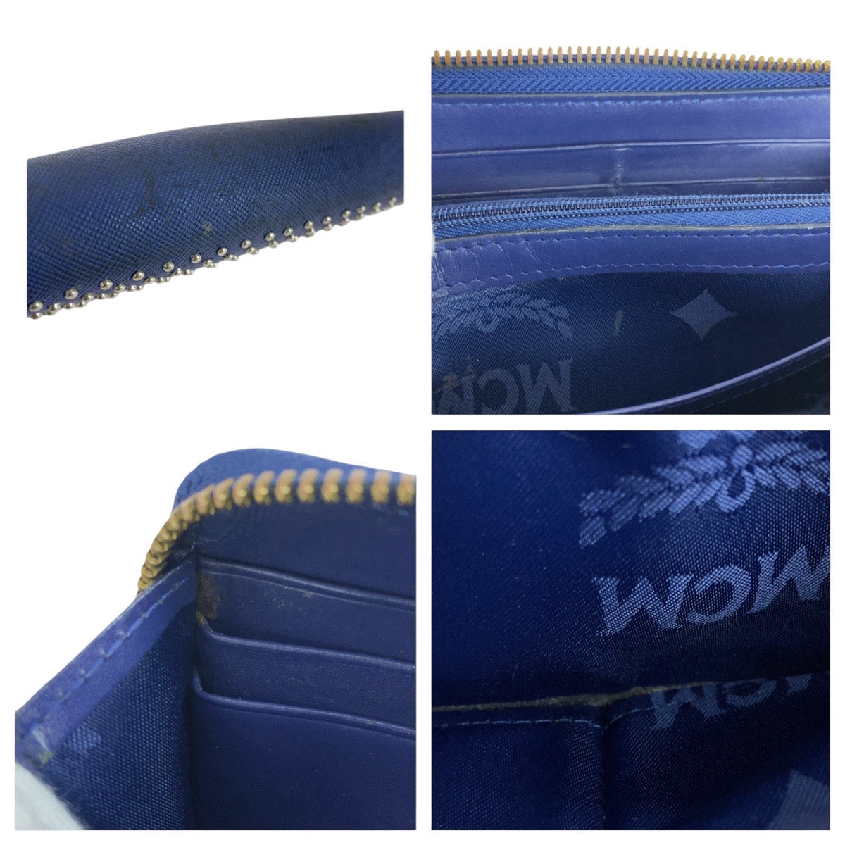 MCM Blue Leather Studded Long Wallet