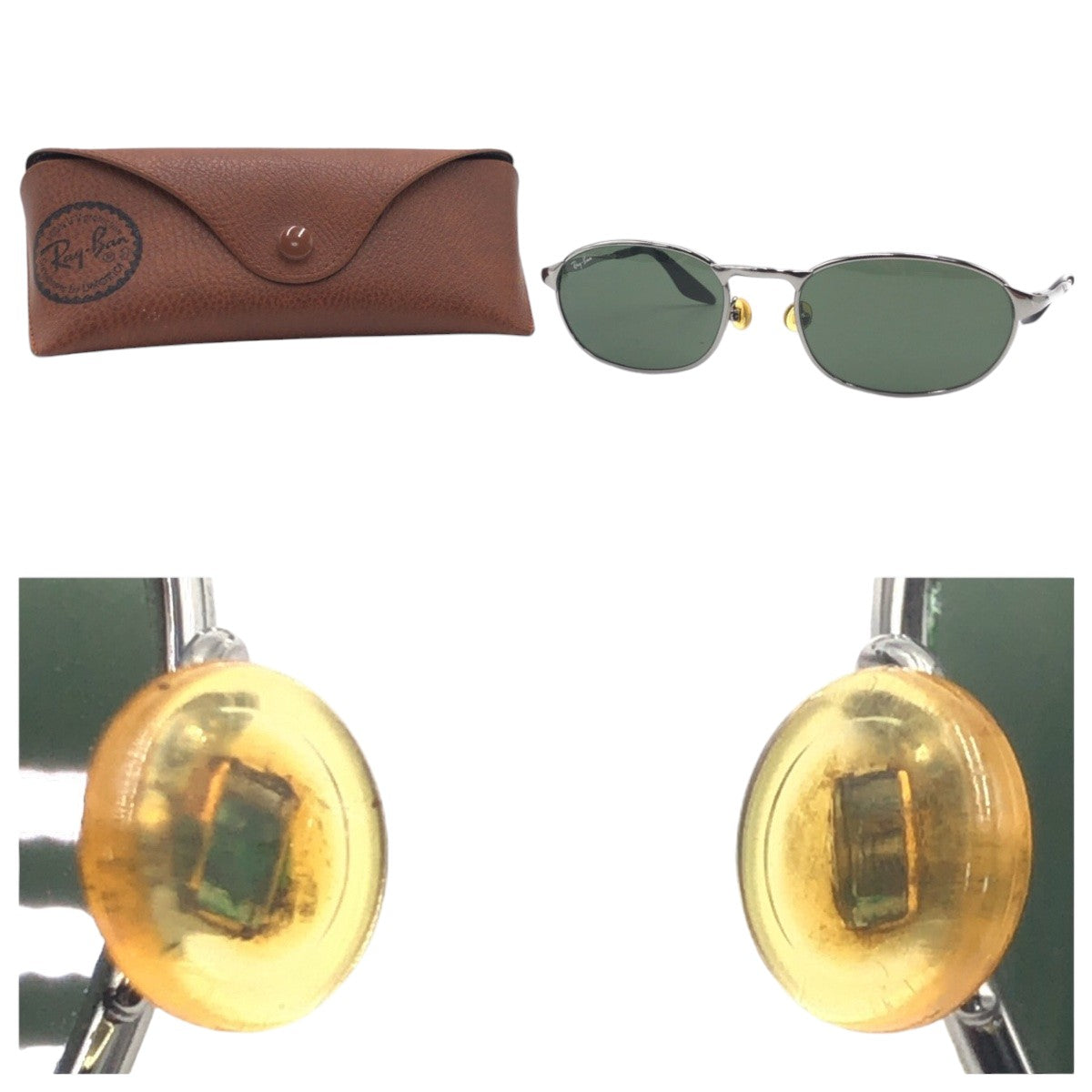 Ray-Ban Vintage Silver Green Metal Round Sunglasses