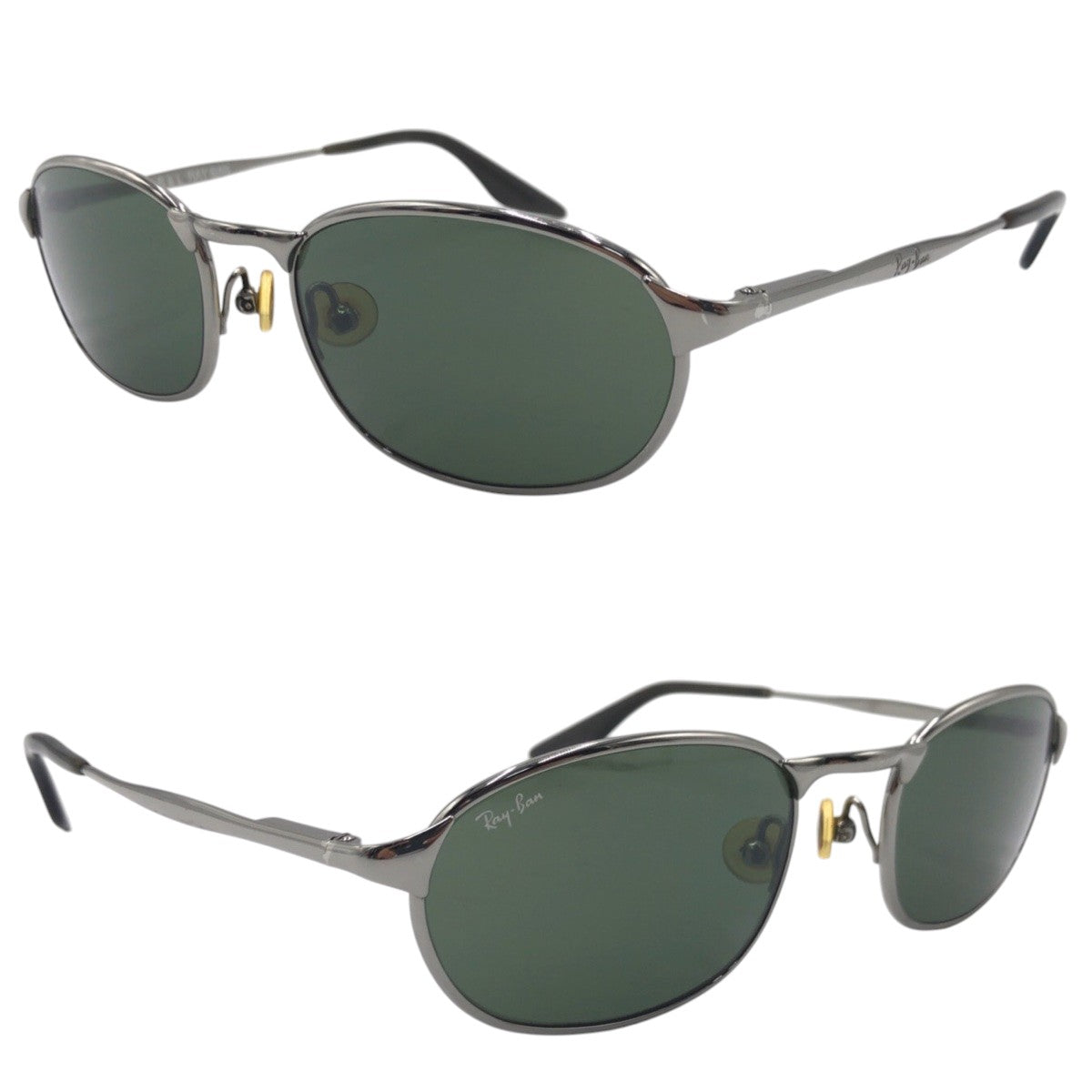 Ray-Ban Vintage Silver Green Metal Round Sunglasses