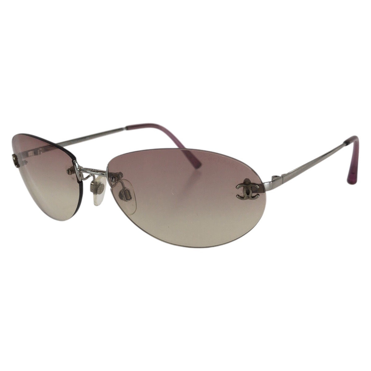 Chanel Metal Oval Sunglasses Purple Silver