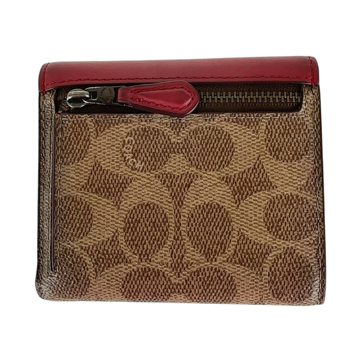 Coach Signature Red Brown Compact Wallet